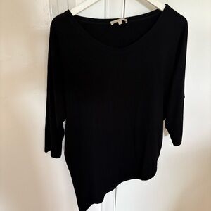 Joan Vass Black Long Sleeve V-Neck Top